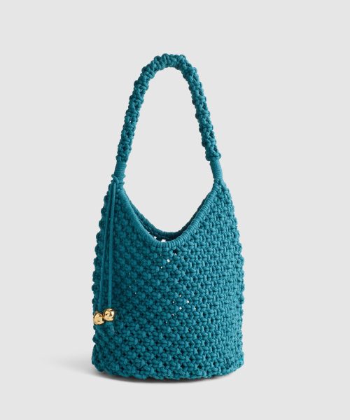 Chic Designer Macrame Shoulder Bag Artistic Woven Blue Purse Good Stylists