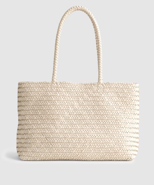 Classic Basket Weave White Shopper Durable Daily Grocery Tote Good Stylists
