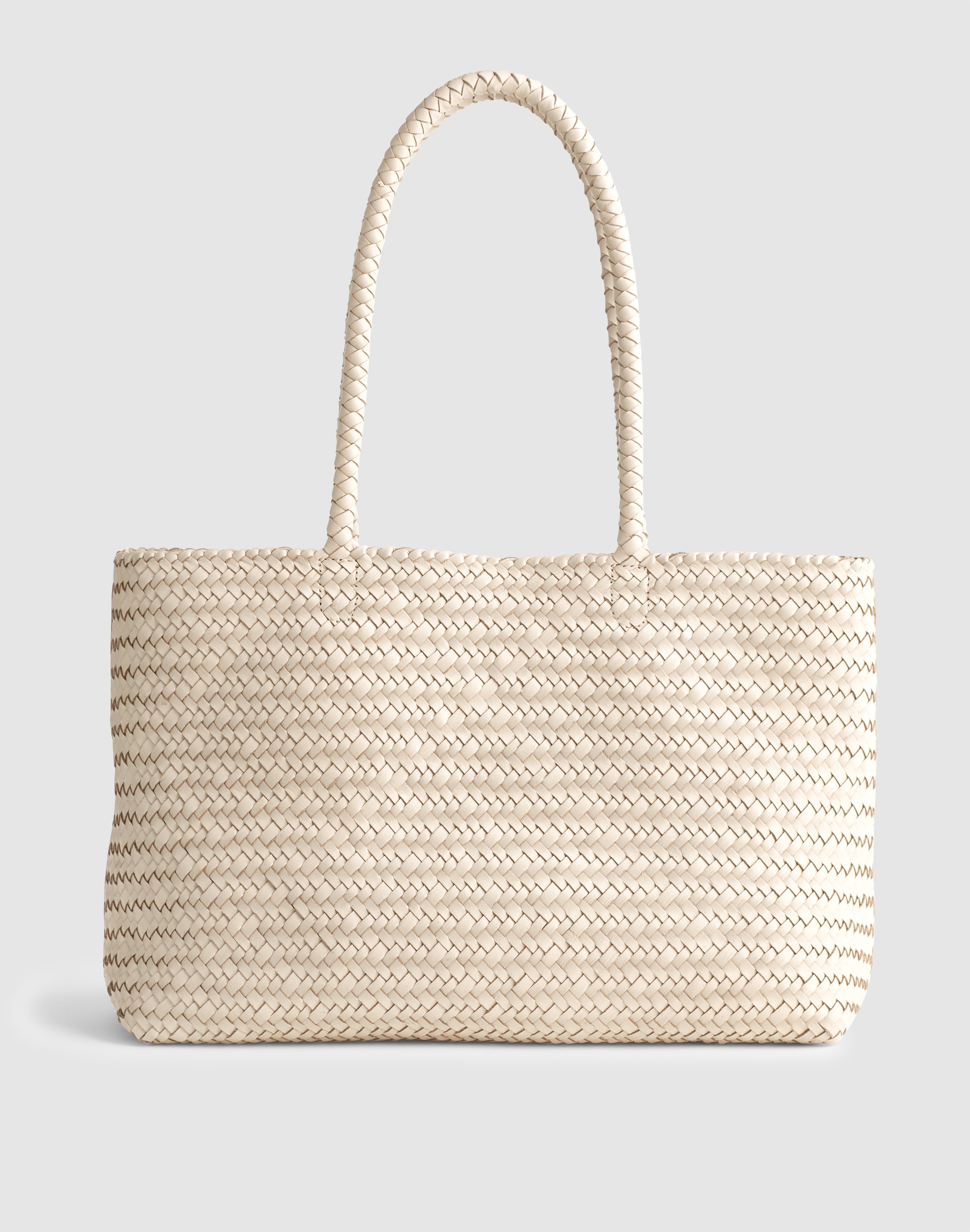 Classic Basket Weave White Shopper Durable Daily Grocery Tote Good Stylists