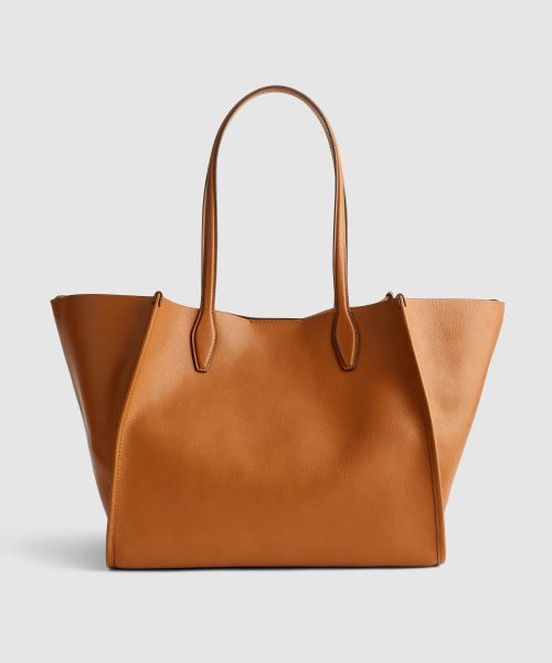 Classic Leather Trimmed Orange Tote Elegant Business Handbag Good Stylists