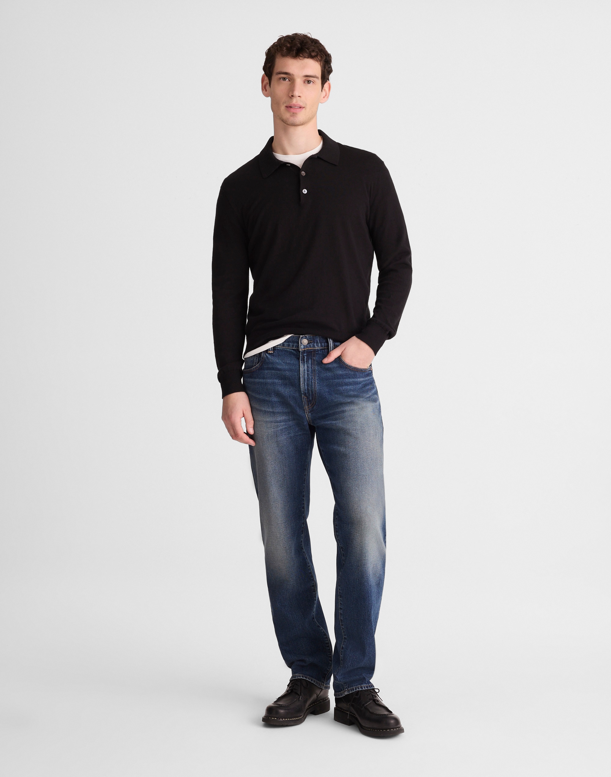 Classic navy blue straight leg comfort denim jeans