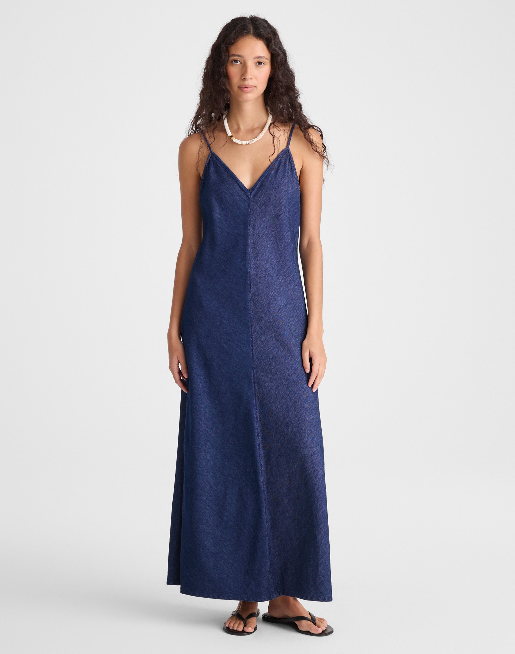 Good Stylists Airy Navy Denim Maxi Slip Dress For Women
