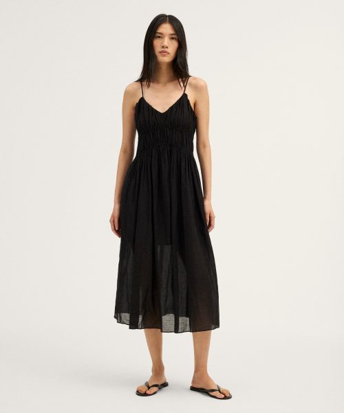 Good Stylists Classic Black Ruched V Neck Sleeveless Maxi Dress