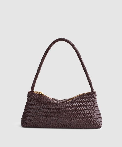 Good Stylists Elegant Crescent Shoulder Bag Compact Woven Brown Travel Purse