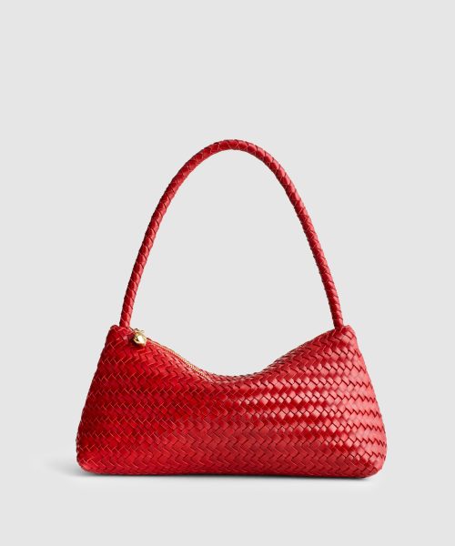 Good Stylists Half Moon Woven Zipper Bag Modern Minimalist Red Shoulder Purse