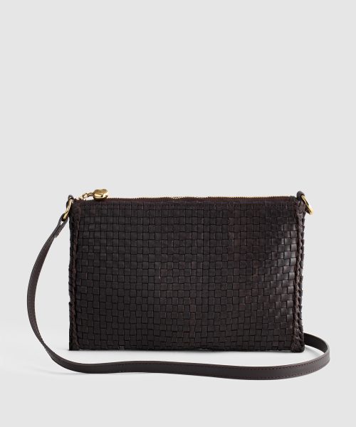 Urban Woven Leather Pouch Compact Travel Black Crossbody Bag Good Stylists